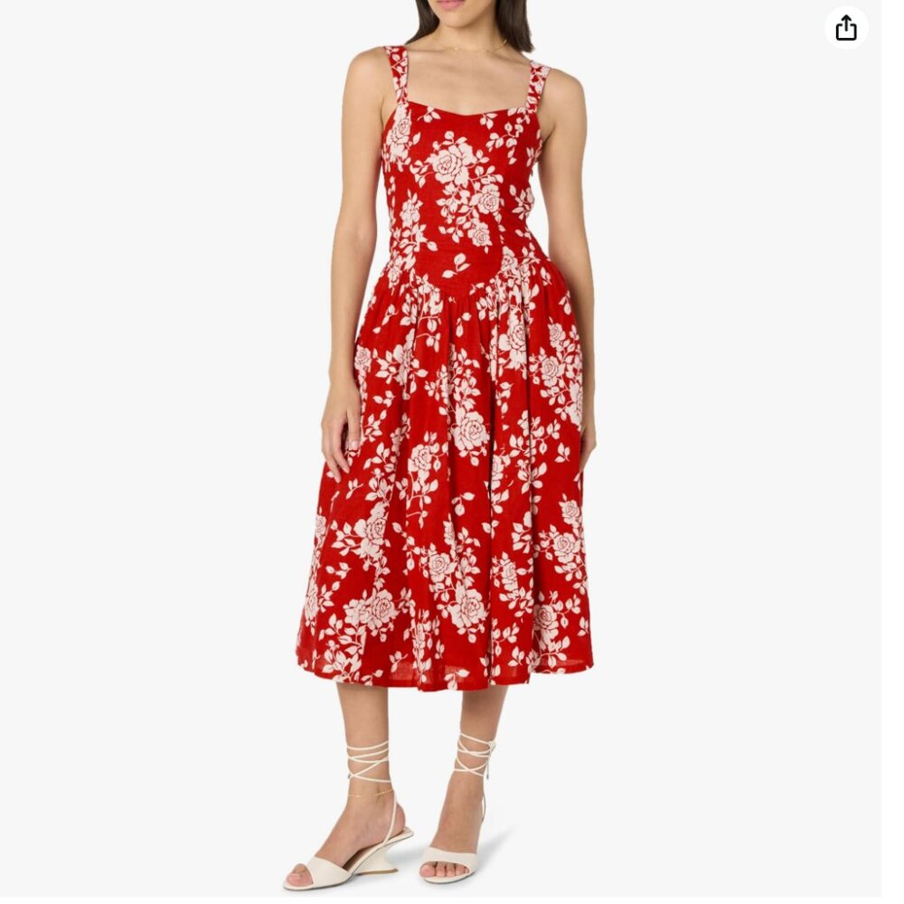 NWT The Drop Women's Red Rose Floral Balu Feminine Shaped Midi Dress